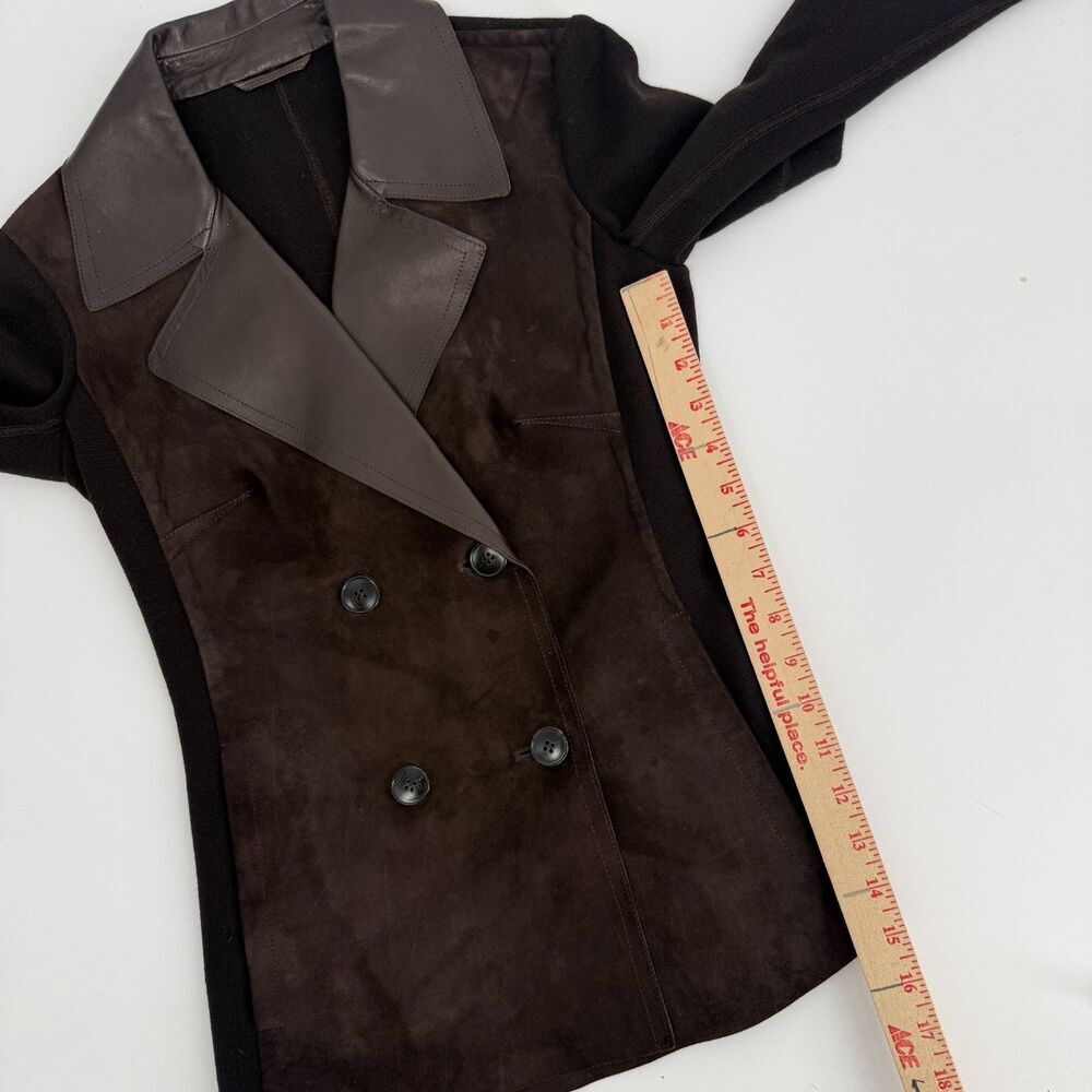 MAX MARA Double Breasted Blazer Suede Goatskin Leather Chocolate Brown Size 4 - Picture 9 of 13
